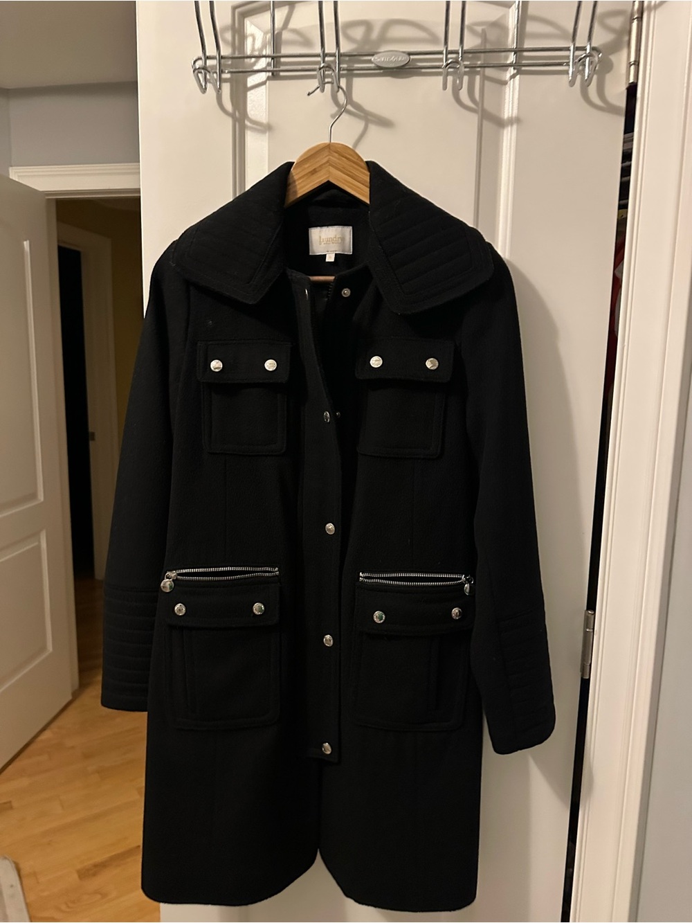 Laundry By Shelli Segal Black Quilted-Collar Wool Pea Coat